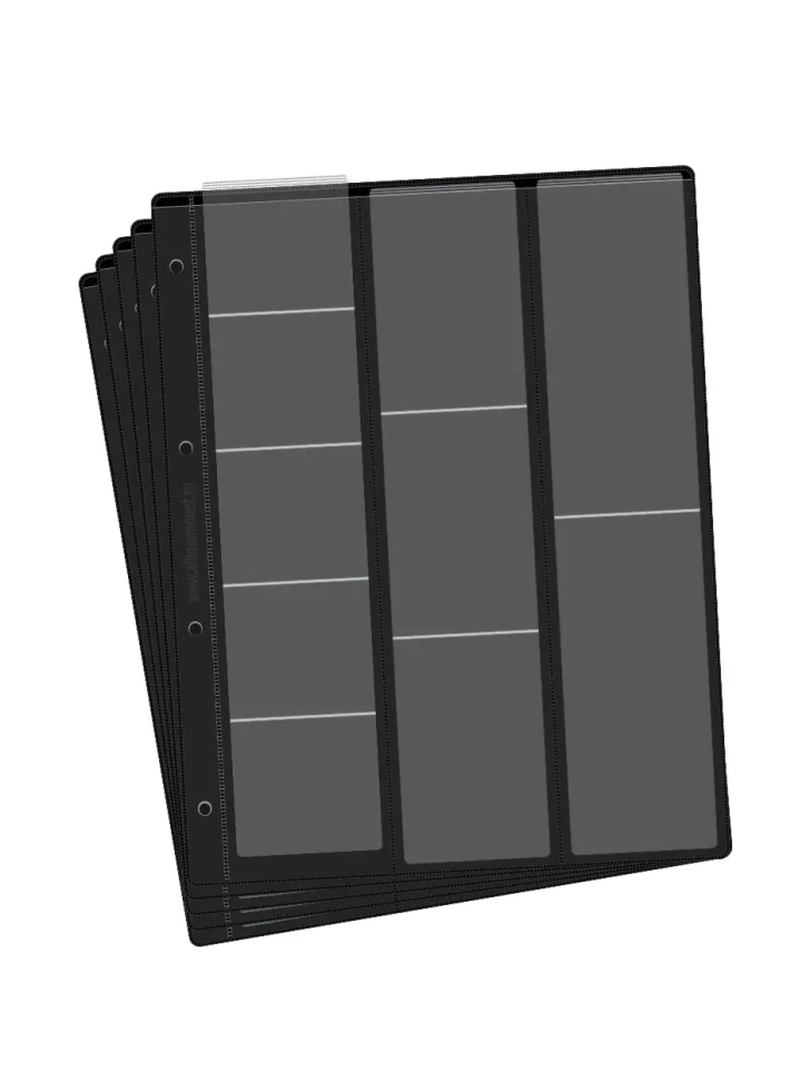 Комплект из 5-ти листов "СТАНДАРТ" на черной основе (двусторонний) для хранения на 20 ячеек "скользящий". Формат "Grand". Размер 250х310 мм.