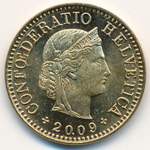 Монета 5 раппенов. 2009г. Швейцария. (F)