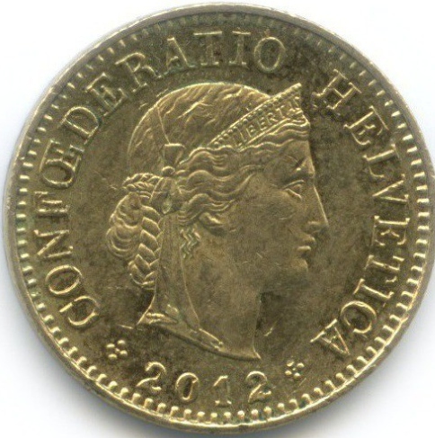 Монета 5 раппенов. 2012г. Швейцария. (F)