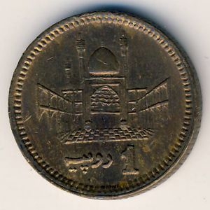 Монета 1 рупия. 2001г. Пакистан. Бюст Мухаммеда Али Джиннаха. (F)